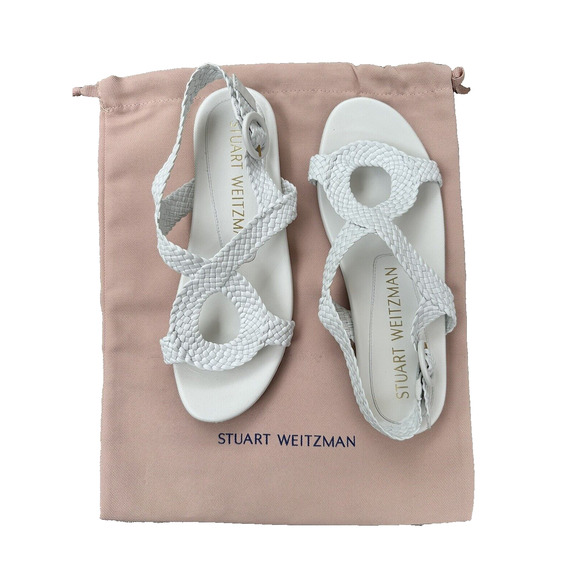 Stuart Weitzman Teodora Flat Sandals 7 White Buckle Ankle Strap Open Toe - Picture 2 of 7
